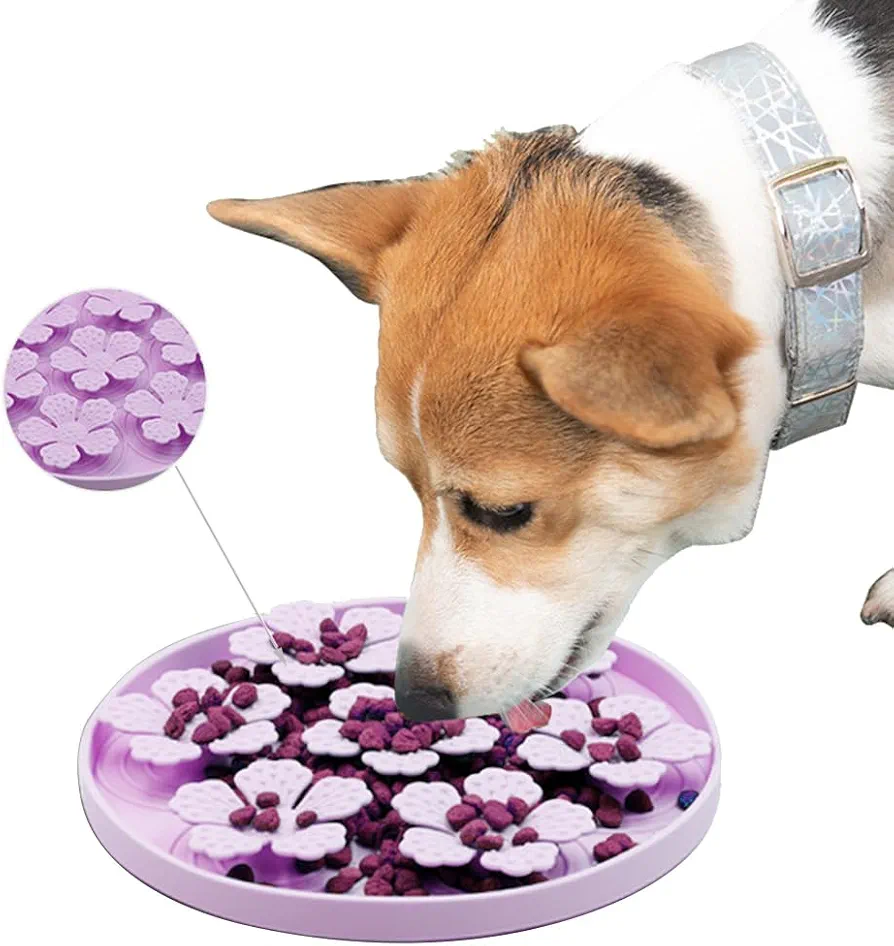 Comedero Lento para Perros y Gatos Plato Interactivo Evita la Ansiedad Comedero para Perros Antivoracidad Cuencos para Gatos y Perros (Morado)