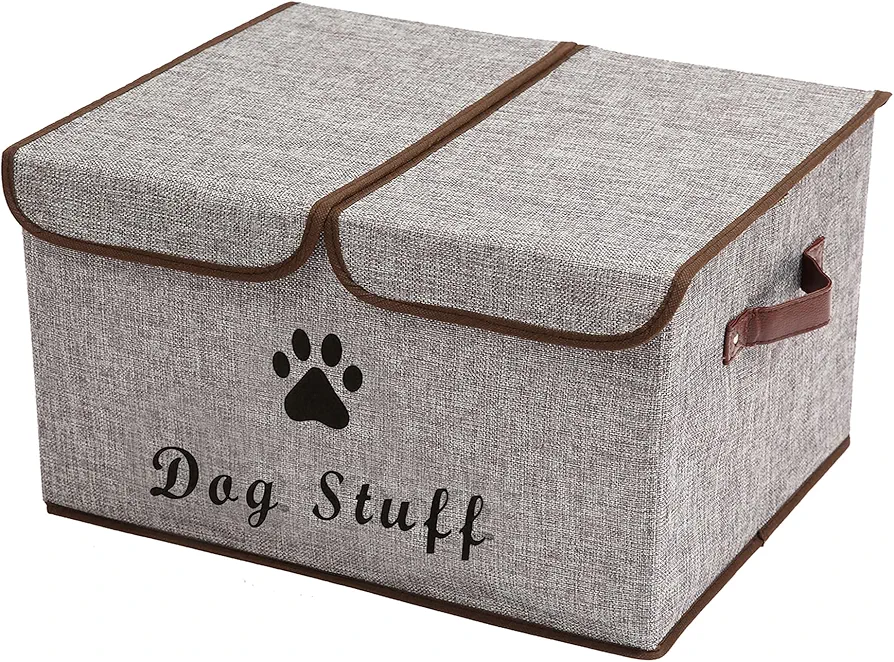 Morezi caja de juguetes para perros con tapa, caja de almacenamiento de juguetes para mascotas, adecuada para guardar juguetes y accesorios para perros y gatos-gris