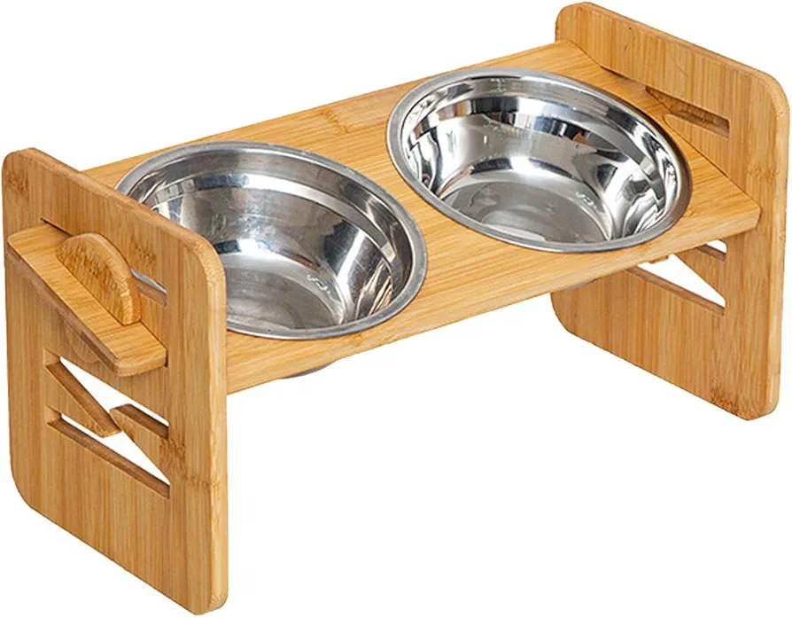 Cuencos dobles elevados para mascotas | Cuencos elevados para perros | Cuencos dobles inclinados para mascotas para agua y alimentos, cuencos de acero inoxidable de altura ajustable con soporte para