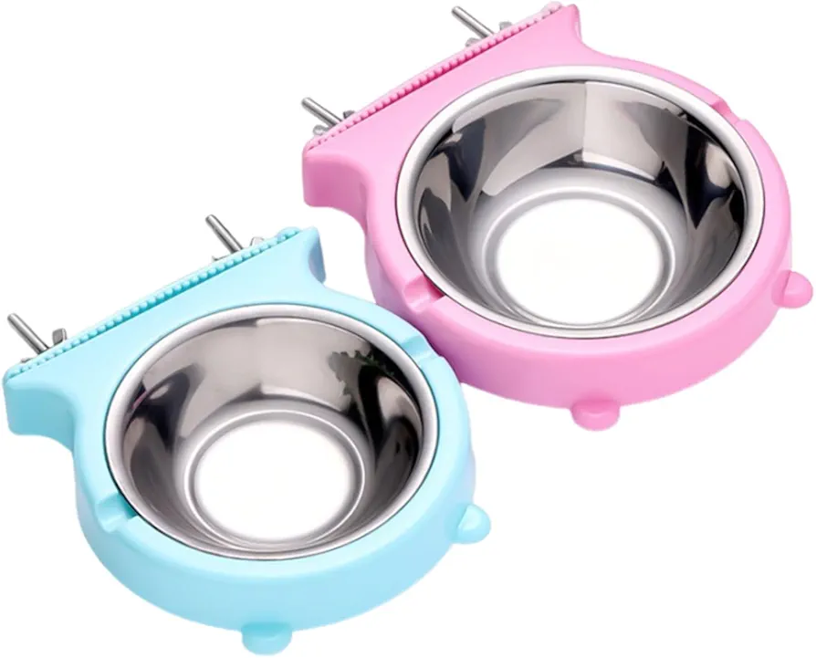 Cuenco colgante para mascotas, práctico de acero inoxidable para alimentos y agua, 2 piezas