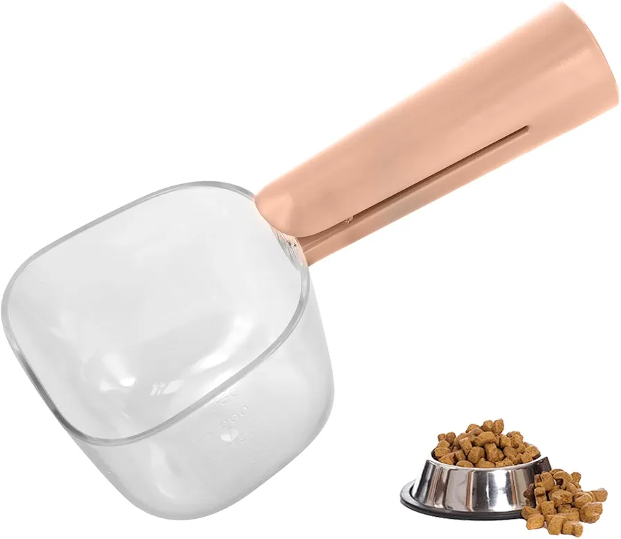 FESSOSKO Cuchara de Comida para Mascotas, Cuchara para Comida para Gatos, Cuchara para Comida para Perros con Báscula, Cuchara para Cereales Multifuncional, 250ml (Rosa)