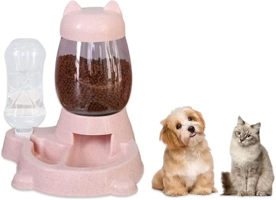 Dispensador automático de Alimentos y Agua para Mascotas de tamaño pequeño y Mediano (Rosa) Idea de Regalo