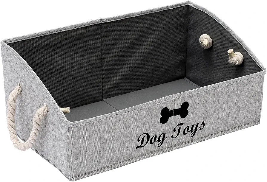 Morezi Caja de juguetes trapezoidal para perros asa de cuerda de algodón. Se utiliza para almacenar comida seca para perros, juguetes para perros y otros suministros para mascotas-Perro-Raya