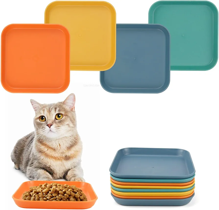 Comedero Gato, 8 Piezas Cuadrado Cuenco Gato, Cat Bowl, Comedero para Gatos, Plato Gato, Cat Plate para Mascotas Medianas Pequeñas