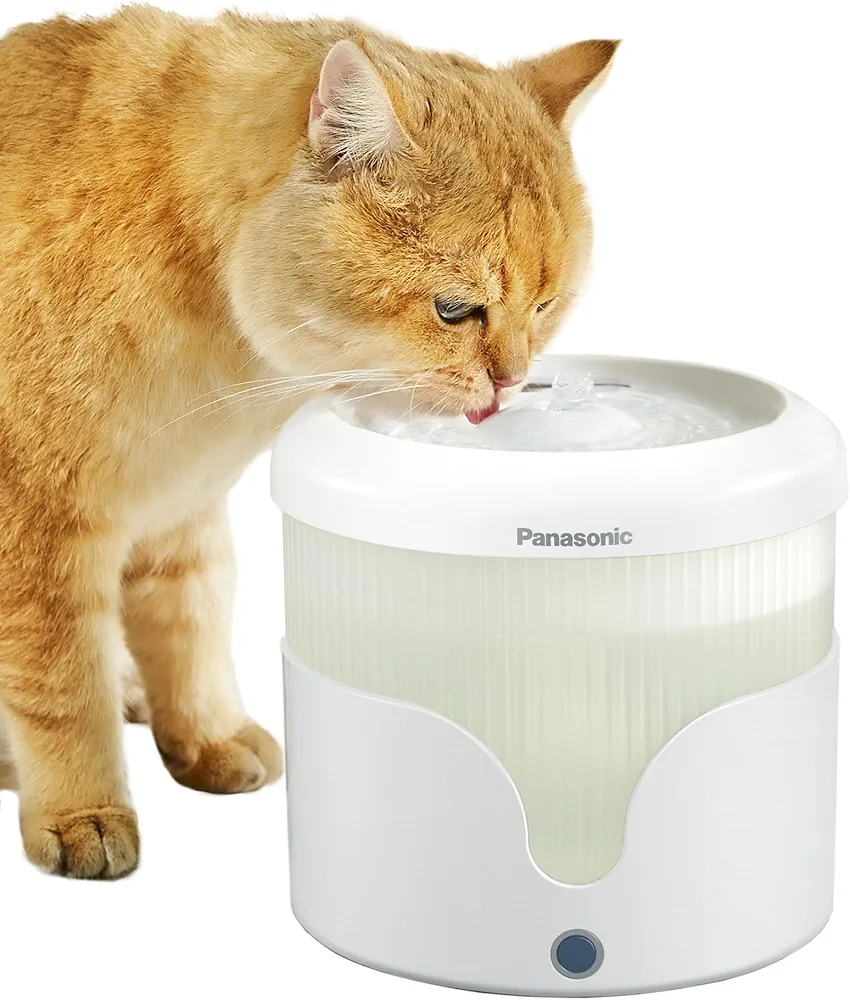 PANASONIC Fuente de Agua para Mascotas CP-JNW01-W, para Gatos y Perros de tamaño pequeño y Mediano. Capacidad de 1,9 L, Filtración de 4 Capas, súper silenciosa. Dos Modos, Blanco