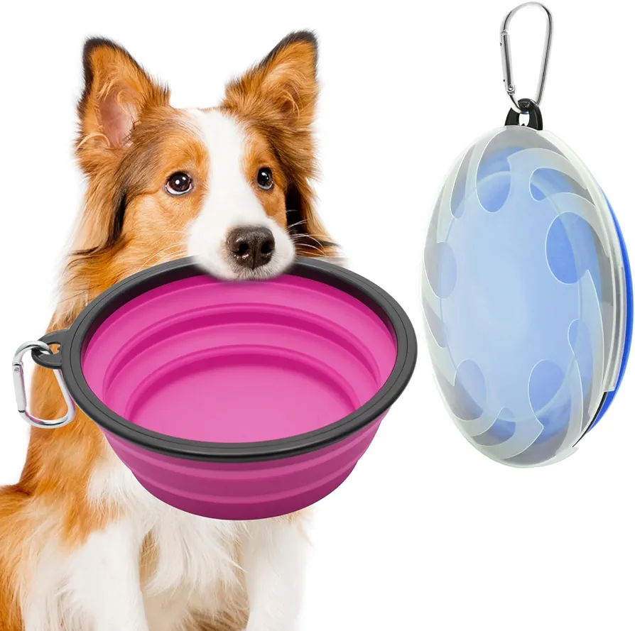 2 cuencos grandes plegables para perros, 1000 ml/35 oz, cuencos de hierro para perros, comedero portátil para agua para perros con cierre, comedero para gatos y mascotas, para viajes, senderismo (azul