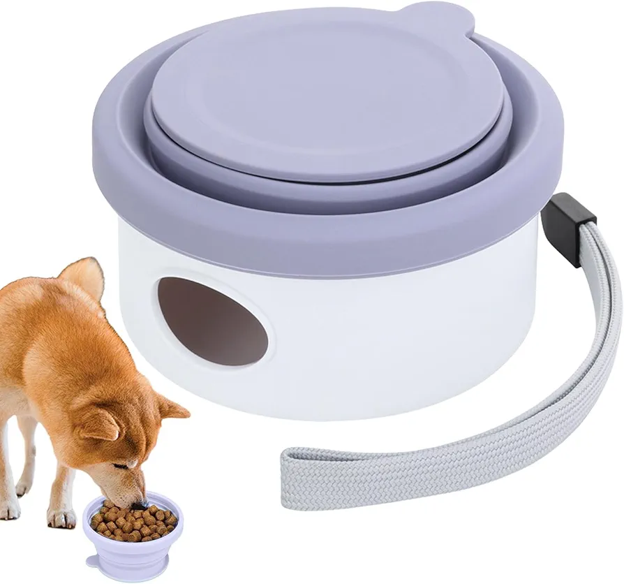 Aizuoni Cuenco de alimentación para Perros, Cuenco de Comida para Perros,Soporte de Silicona para Bolsas de Caca para Platos de golosinas para Mascotas para Exteriores | Contenedor de Almacenamiento