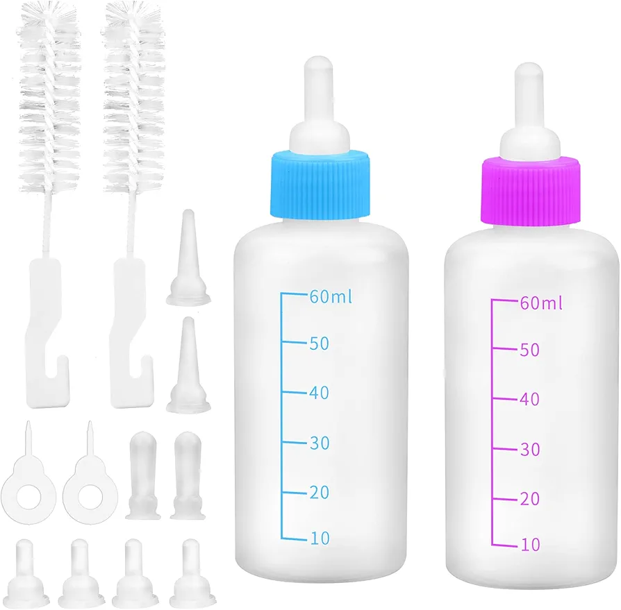 Kit de Biberón de Mascotas, Biberón Líquido para Gatos de Exprimir Kit de Tubos de Aguja y Mini Pezones de Repuesto para Gatito Perrito Herramienta de Alimentación para Mascotas Pequeñas - 60ml