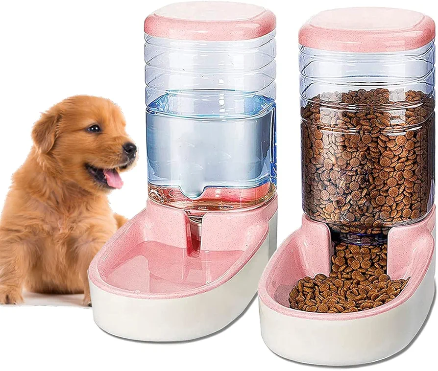 Edipets, Dispensador para Gatos y Perros, Comida y Agua, Pack 2 Unidades, Automático, 3.8 L c/u, Comedero, Alimentador y Bebedero para Mascotas (Rosa)