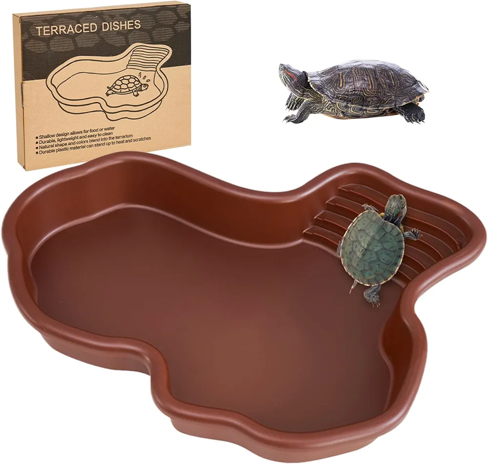 AOpghY Hábitat de Tortuga con rampa no Deslizante de la Piscina de Reptiles Poco Profundas Tina geométrica 12.2x9.8x2in Plato de Agua de Reptiles Suaves para artículos de Mascotas de Serpientes Gecko