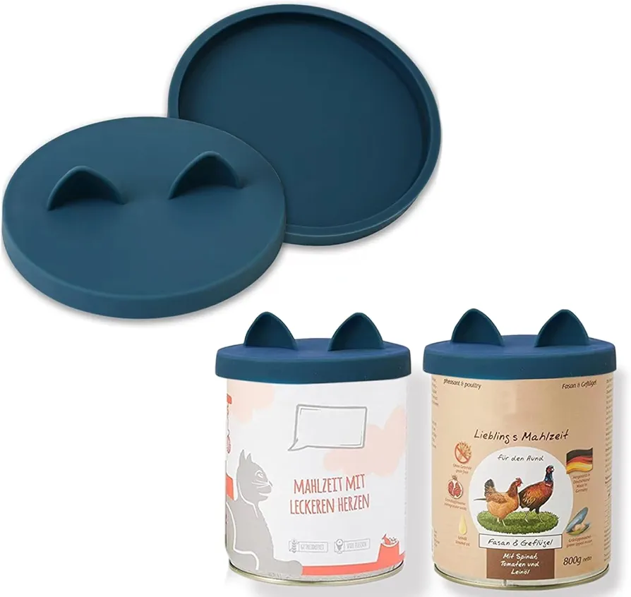 OHMO Tapas para Latas de Silicona Grandes para Mascotas, 2 Unidades (800g, Azul Oscuro), para Perros Gatos Latas de Comida, Cubiertas de Sin BPA