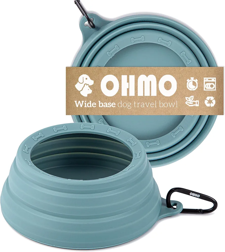 OHMO - Bebedero Perro portatil antisalpicaduras Grande, Cuenco Plegable para Mascotas a Prueba de Salpicaduras y sin ensuciar para Viajes por Carretera, diseño único (700 ml, Azul Claro)