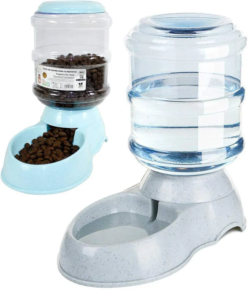 DZL- Dispensador de Agua Automático para Mascotas de Gatos/Perros 3.5L x 2 Piezas Dispensador Comida y Agua de Perros (Bebedero+Comedero)