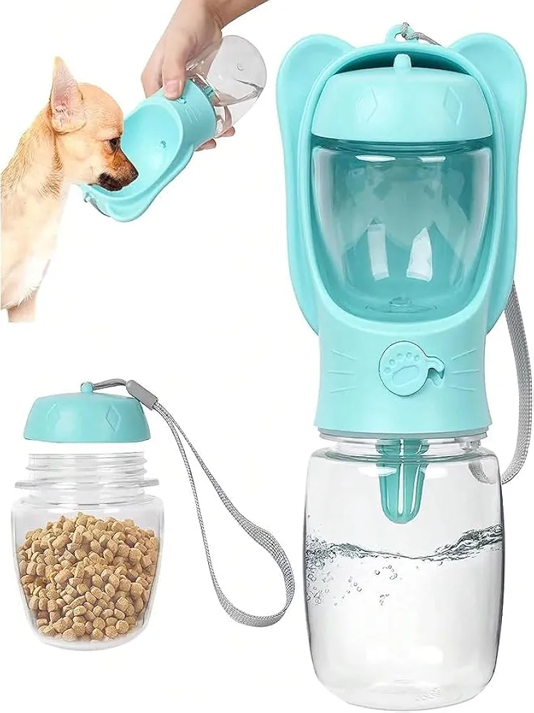 Dispensador de Agua y Comida para Mascotas, Botella Azul