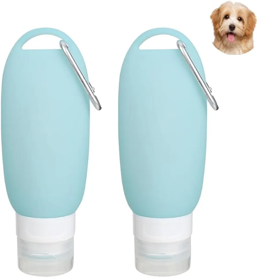 MJFENDAI Tubo de comida para rellenar perros, juego de botellas de viaje de silicona, 2 unidades de manguera de agua de 90 ml para mascotas, tubos rellenables para artículos de aseo de viaje, champú y