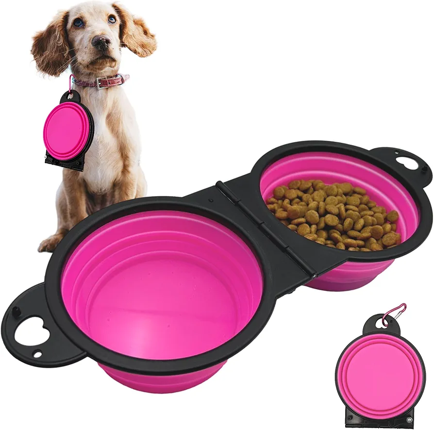 Cuencos de agua plegables para perros, artículo de viaje portátil 2 en 1, accesorios de campamento plegables para mascotas, comedero de platos, recipiente de agua portátil con mosquetones para