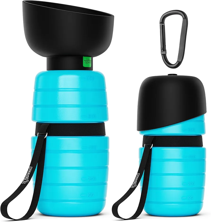 Pecute Botella de Agua para Perros con Cuenco de Agua Plegable (Azul 850ml) Botella de Agua de Silicona de Grado Alimentario para Perros Gatos, 100% Libre de Fugas de Agua