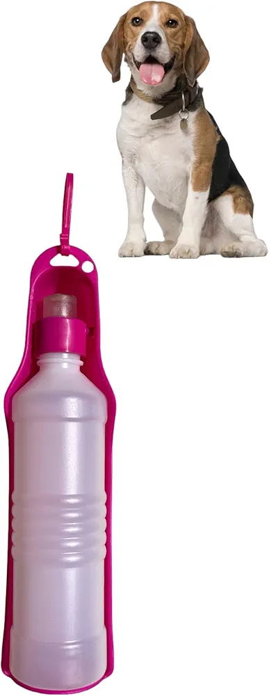 Botella de agua para perros de 500 ml, portátil, de plástico para alimentos, dispensador de agua para perros, para caminar, viajes, al aire libre. Producto para mascotas. (F FUCSIA)