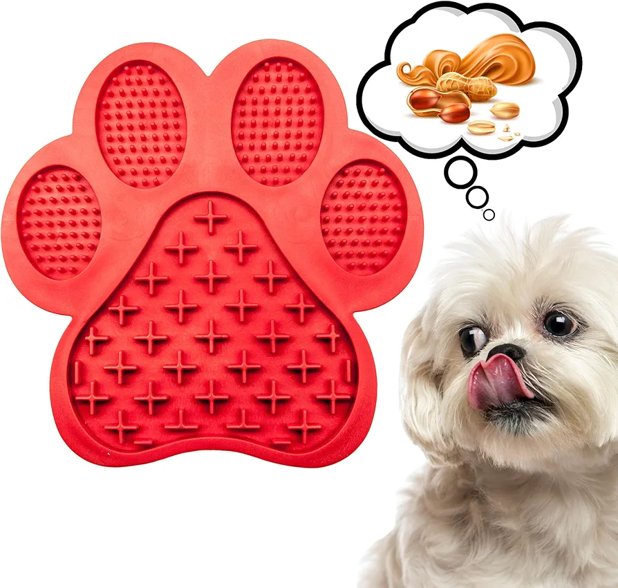 Tapete para lamer mascotas, gatos, perros, perros, gatos, alimentador lento para mascotas, tapete antideslizante con ventosas, tapete para perros y gatos, tapete para lamer perros (rojo, 18 cm)