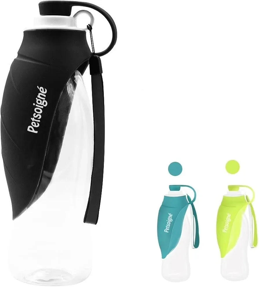 Petsoigné Botella de Agua para Perros Portátil Botella para Perros de Silicona para Salir (Negro)