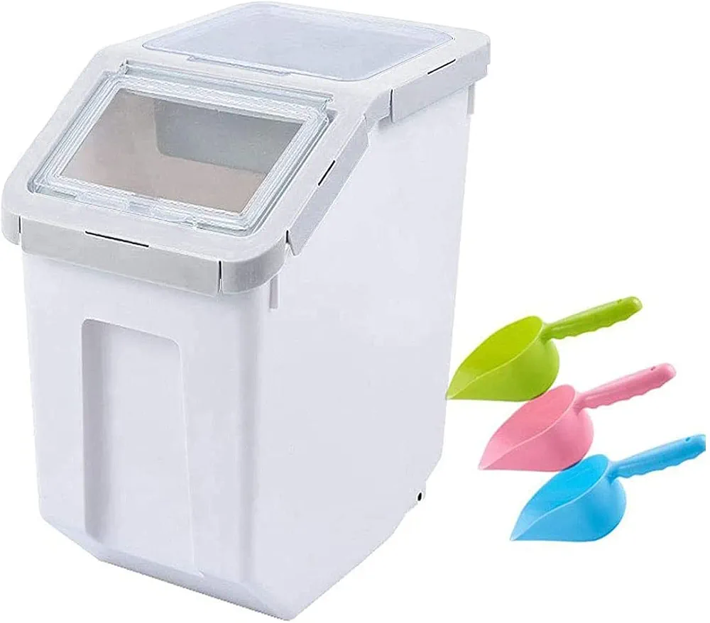 Uotyle Dispensador de cereales, sellador para mascotas, caja de almacenamiento, comida para gatos (Grey)