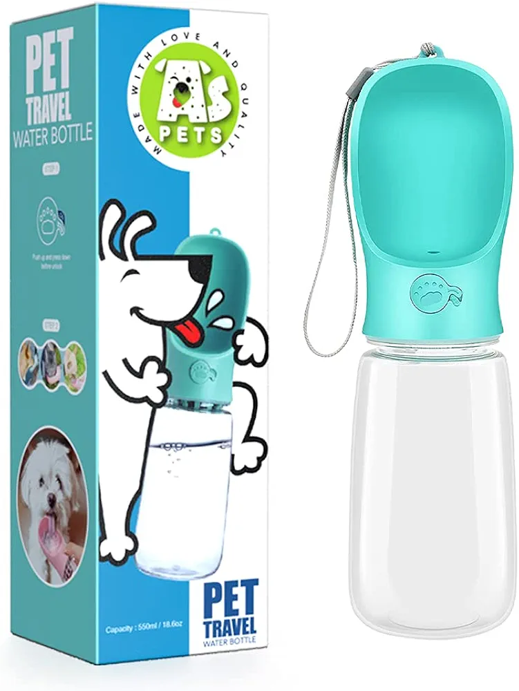 AS Pets Botella de Agua portátil para Perros de 550 ml, dispensador de Agua para Mascotas, Botella de Agua para Mascotas, Apta para Caminar Beber, Regalo para Perros (550 ml, Azul)