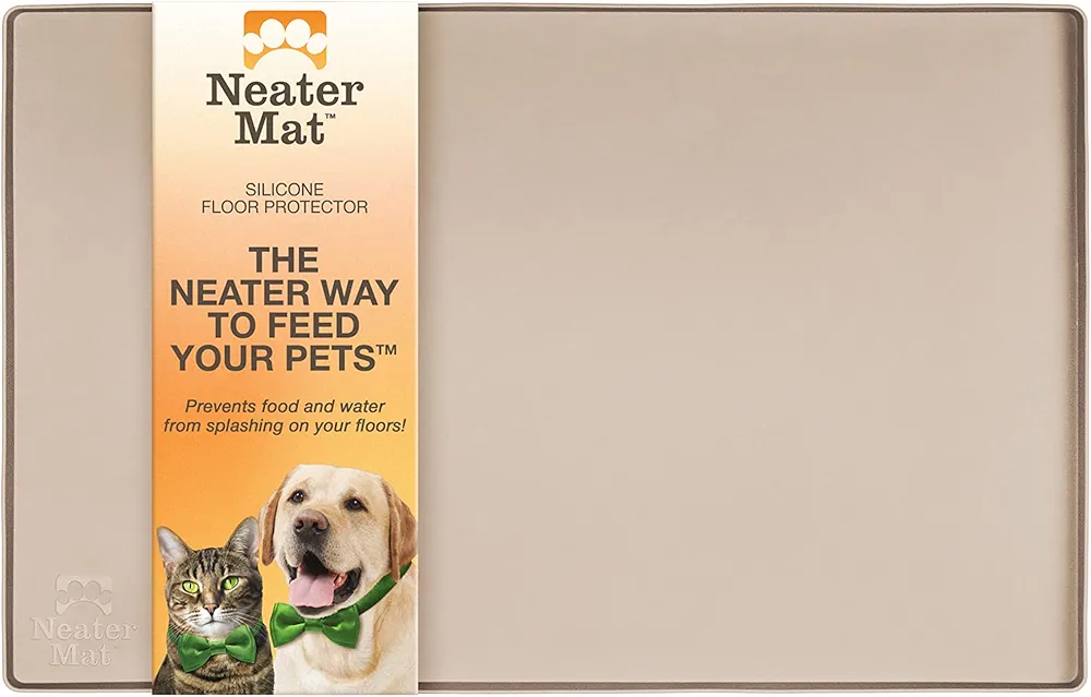 Neater Pet Brands Neater Mat - Tapete de Silicona Impermeable para Cuencos para Mascotas, Protege los Suelos de Alimentos y Agua (40,6 x 25,5 cm Silicone, Café con Leche)