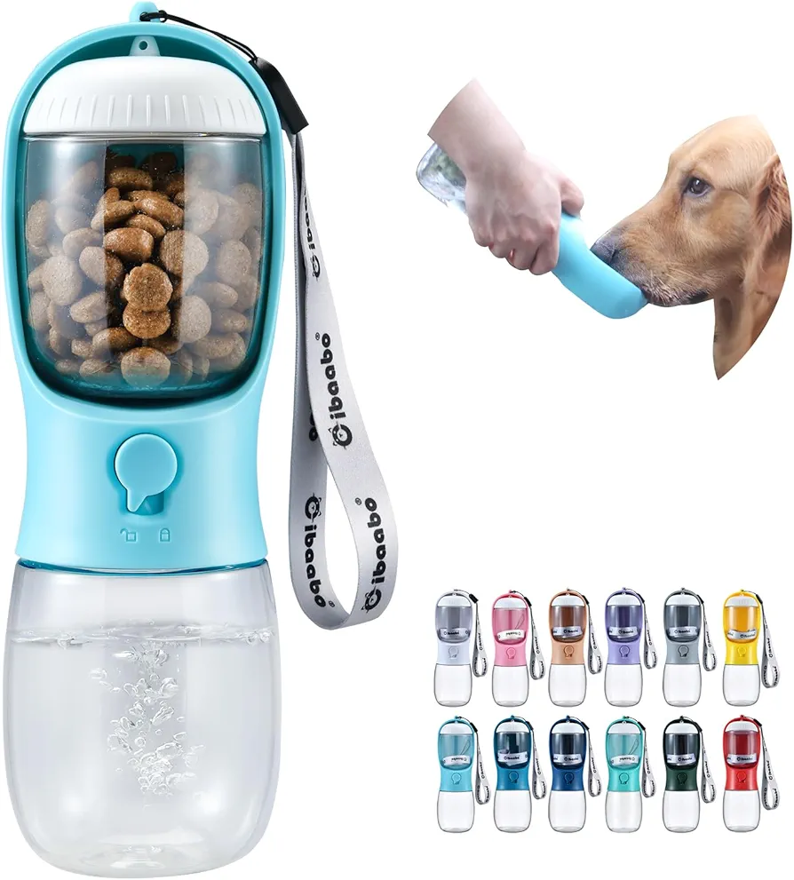 Cibaabo Botella de agua para perros con recipiente de alimentos, cuenco de agua para cachorros, dispensador portátil para mascotas, artículos de accesorios para perros, artículos esenciales para