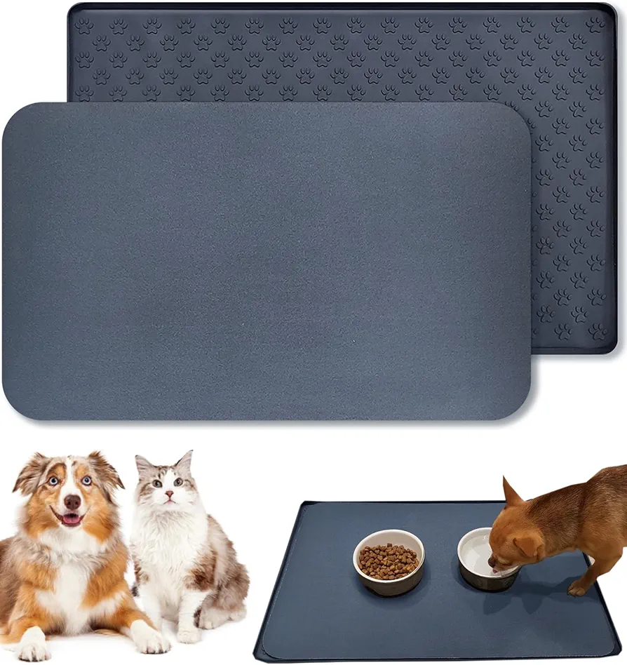 Alfombrilla Comedero para Perros, Alfombra AlimentacióN de Mascota Gatos, Impermeable y Antideslizante, para Comedero de Gatos y Perros, Base de Silicona con Bordes e Inserto Absorbente a Juego