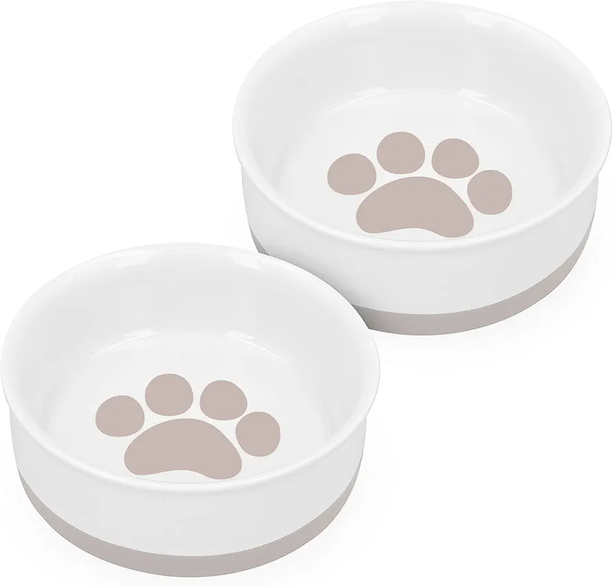 Navaris Comedero y Bebedero para Mascotas - 2X Cuenco Antideslizante de Porcelana para Agua Comida para Perros Gatos Conejos - Apto para lavavajillas