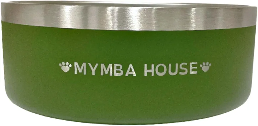 MYMBA - Cuenco de Acero Inoxidable para Mascotas - Resistente e Higiénico, Plato de Comida y Agua para Gatos y Perros, Base Antideslizante, Fácil de Limpiar, Agua Fria, Tipo Yeti (Verde)