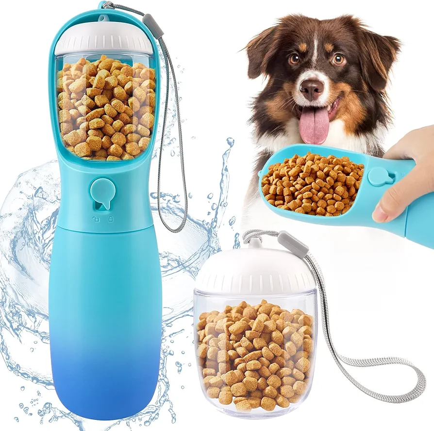 Botella de agua para perros de gran capacidad de 550 ml, botella de agua de viaje para perros con contenedor de alimentos, botellas de agua portátiles de 100 g para pasear a mascotas y senderismo