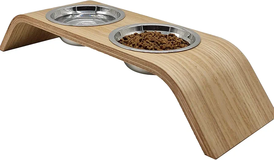 Soporte elevado de madera para una postura más saludable al comer para gatos y perros, incluye comedero para gatos y perros (naturaleza cada)