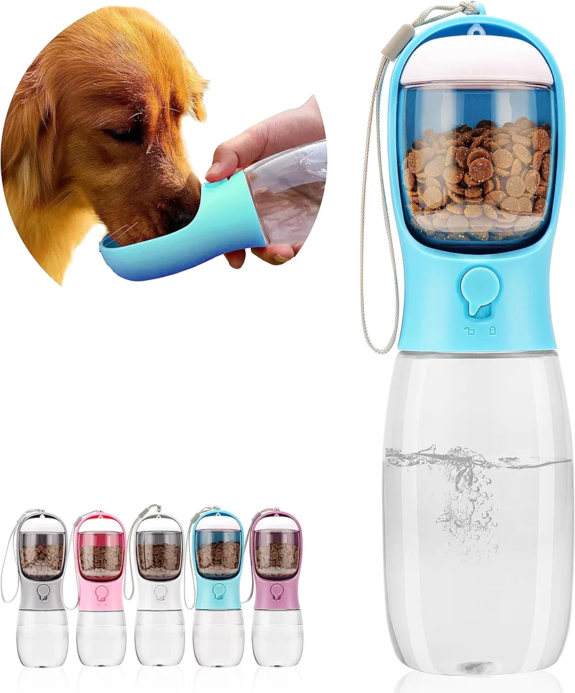 AVELORA Botella de agua portátil para perros, botella de agua portátil para mascotas con recipiente de alimentos, dispensador de agua portátil para gatos, cachorros, mascotas para caminar, senderismo,