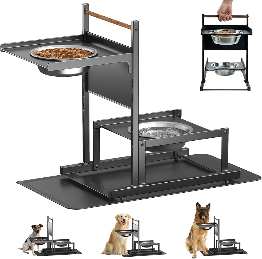 Soporte elevado para cuenco de perro de 6 alturas ajustables, cuencos elevados de metal para perros medianos con alfombrilla de alimentación independiente para perros, soportes de comida para perros,