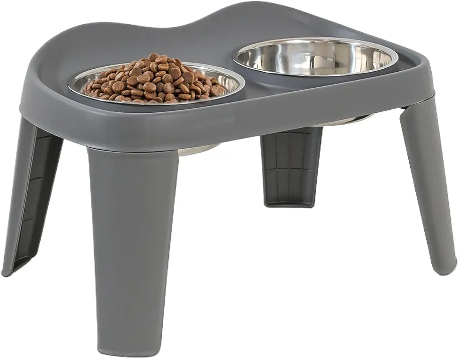 Cuenco elevado para perros, doble alimentador de agua para alimentos, comedero plegable sin derrames para alimentos y agua, diseño antideslizante para aliviar el cuello y las articulaciones, platos de