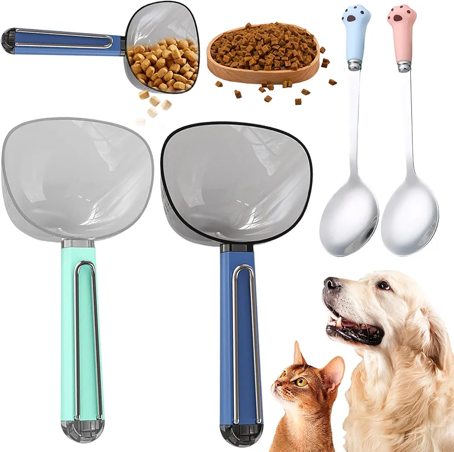 Sporgo 2 cucharas medidoras de comida para mascotas con clip, 250 ml, pala para comida enlatada para mascotas de 120 g, cuchara de comida para mascotas, cuchara de comida para mascotas con escala,