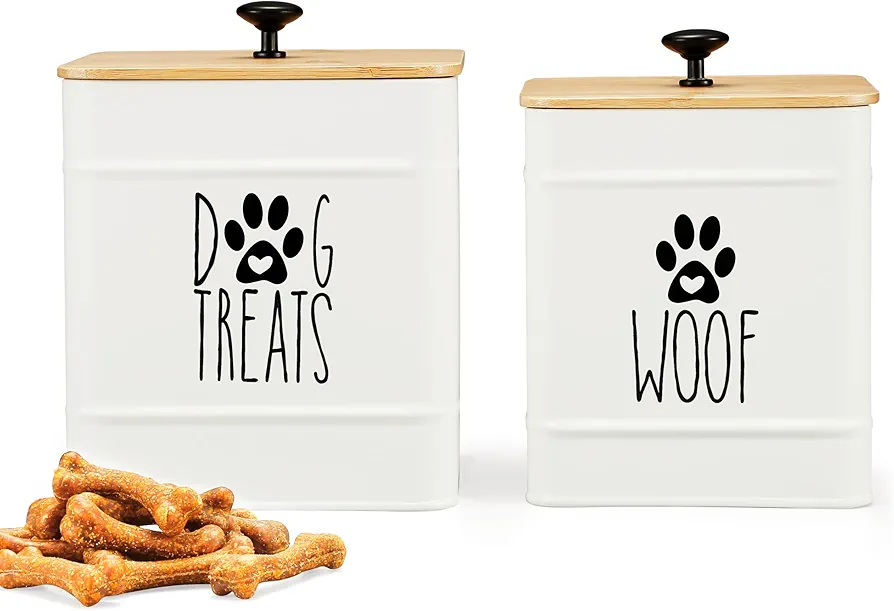 PERFNIQUE Juego de 2 recipientes para golosinas para perros, con tapa hermética, tarro de galletas para perros para encimera de cocina, contenedor de golosinas para mascotas, recipiente de golosinas