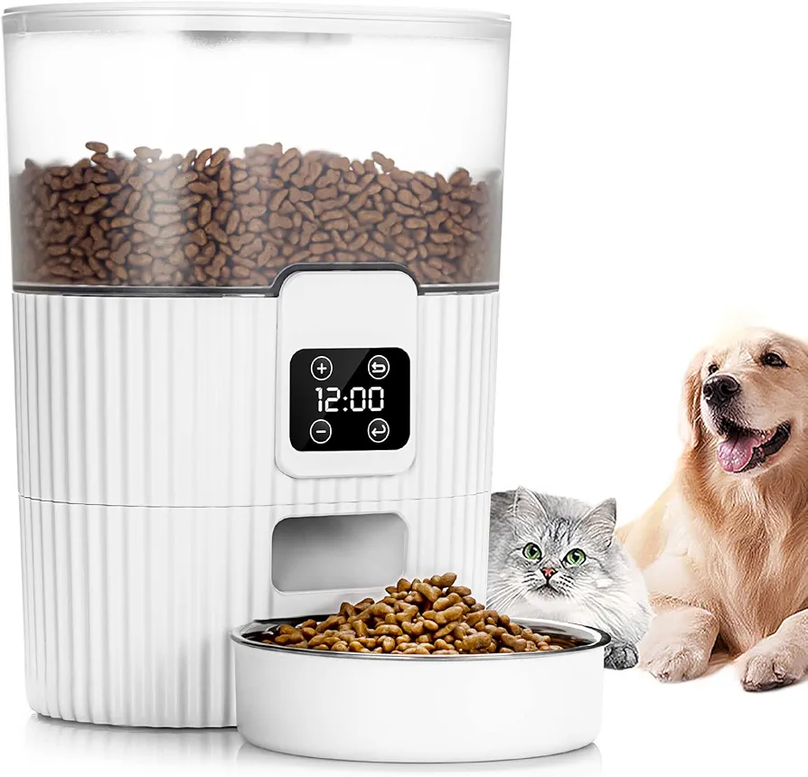 Alimentador automático para Gatos, alimentador cronometrado para Perros con Cuenco de Acero Inoxidable y Bolsa desecante, 1-4 Comidas por día y para Mascotas pequeñas y Medianas (3L, Blanco)