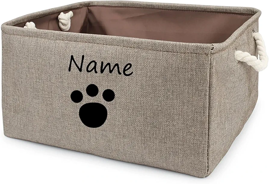 yky Cesta de almacenamiento para mascotas con nombre personalizado, cesta de juguetes para perros, caja de almacenamiento plegable para perros, cesta organizadora de juguetes para mascotas