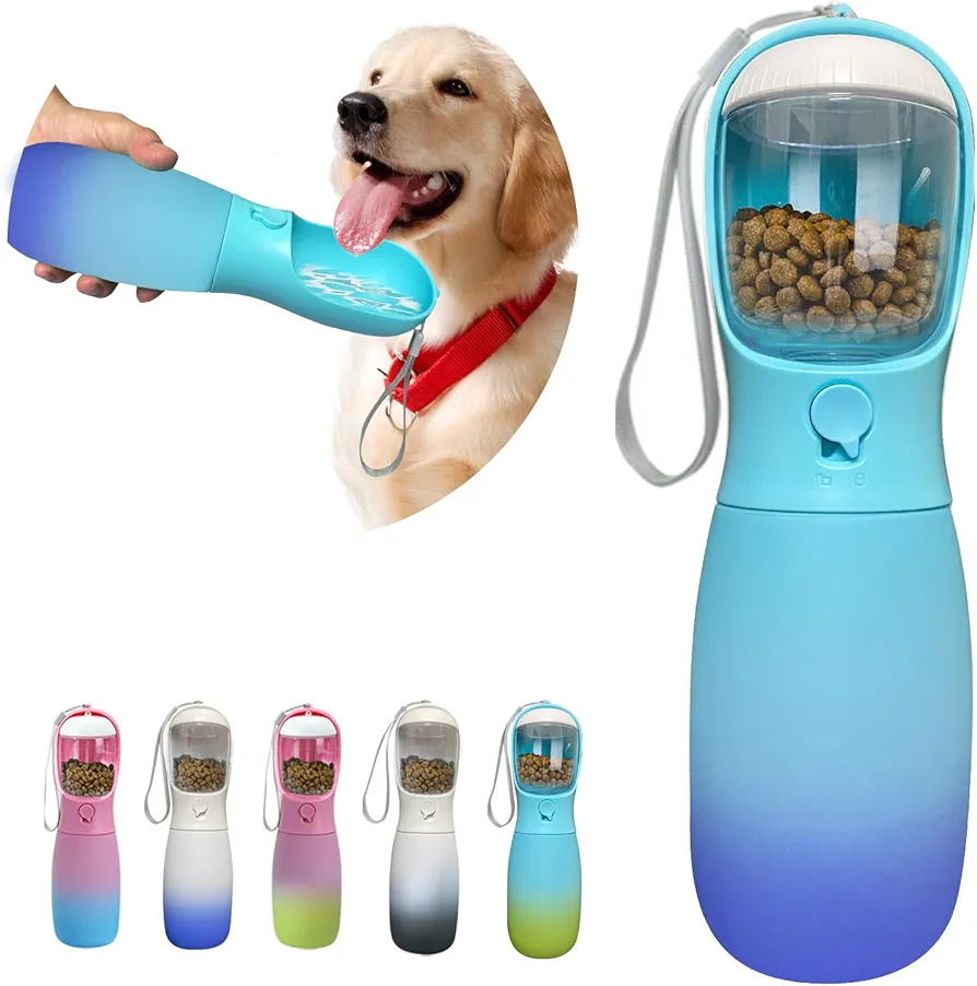 MITOCAPY Botella de agua portátil 2 en 1 para perros, cuencos de viaje para perros de grado alimenticio con recipiente de comida para perros, dispensador de cuencos de agua para perros de 19 onzas,