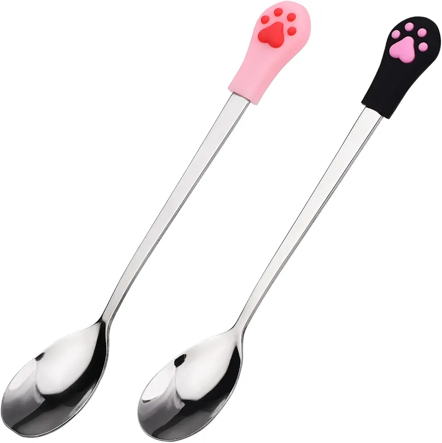 XNHIU 2 cucharas de comida para mascotas, cuchara de garra de gato, cuchara de acero inoxidable para comida para perros y gatos