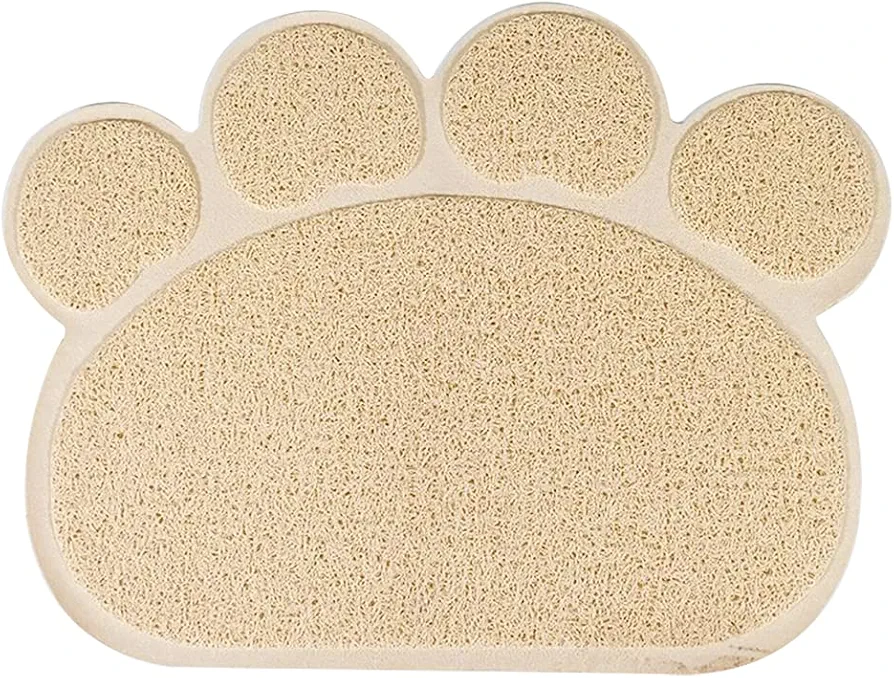 ExeQianming Alfombrilla antideslizante para comederos para mascotas, diseño de pata, 37 x 30 cm, color beige