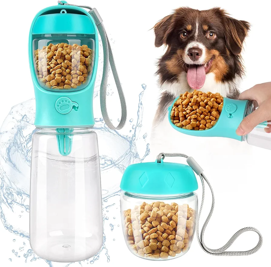 Botella de agua para perros de gran capacidad (550 ml), botella de agua de viaje para perros con contenedor de alimentos (100 g), botellas de agua portátiles para pasear a mascotas, senderismo, color