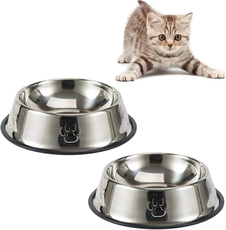 Jiuhao - Cuencos para Gatos, 2 Unidades, de Acero Inoxidable, Antideslizantes, para Gatos, Gatos, Cuencos de Agua para Gatos, Cuencos Multiusos para alimentación de Mascotas y Gatos