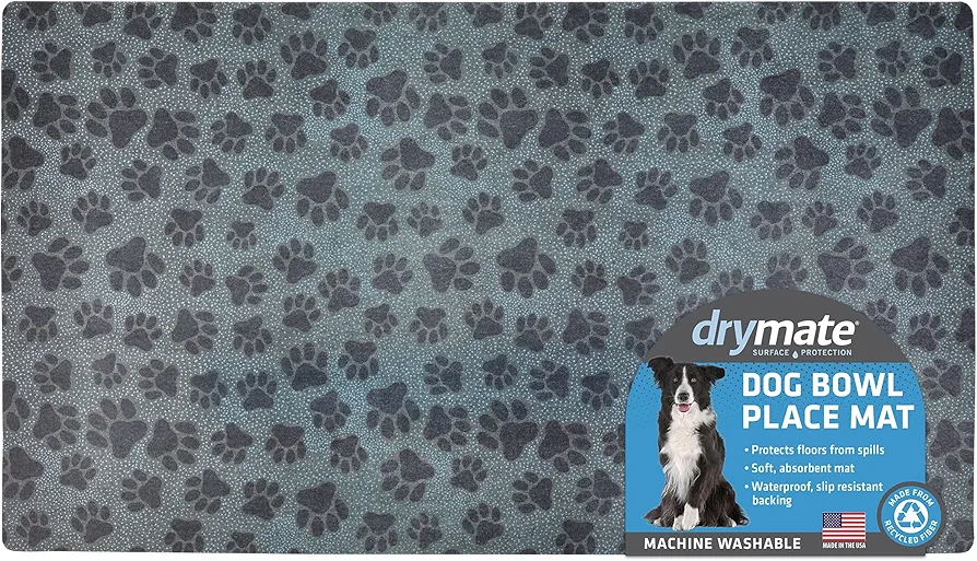 Drymate Mantel Individual para Cuenco de Mascotas, tapete de alimentación para Perros y Gatos, Tela Absorbente, Respaldo Impermeable, Antideslizante, Lavable a máquina/Duradero (Fabricado en Estados