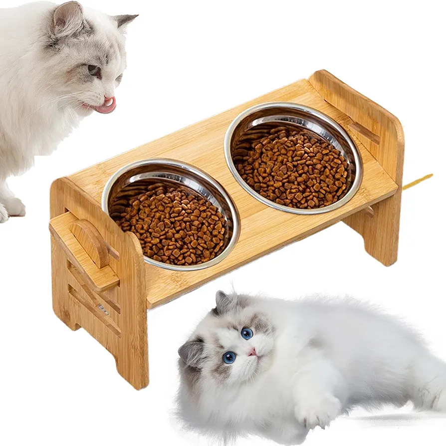 Cuencos elevados para perros, cuencos elevados de altura ajustable para mascotas, cuencos dobles inclinados de acero inoxidable para alimentos y agua, cuencos elevados ajustables para perros, gatos y