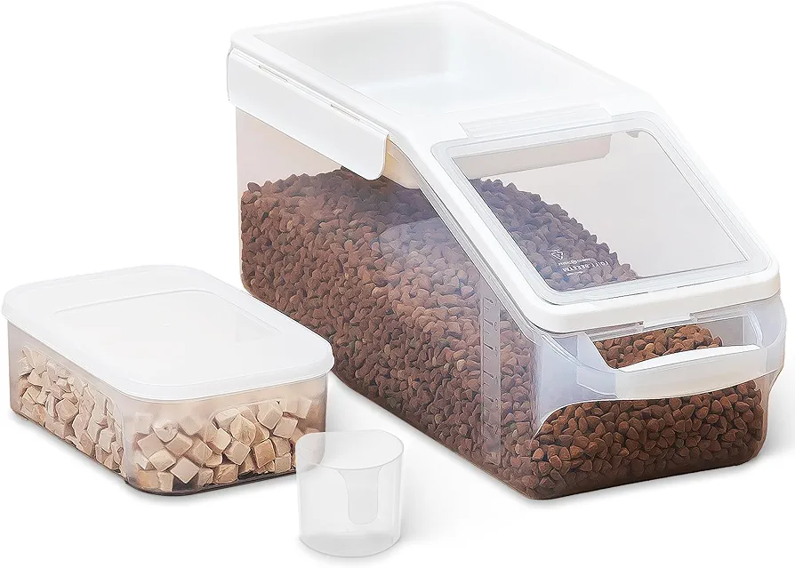 Citylife Contenedor de almacenamiento de alimentos para mascotas, contenedor de comida para perros con ruedas y taza medidora, hermético, sin BPA, tapa superior, recipientes de comida para gatos para