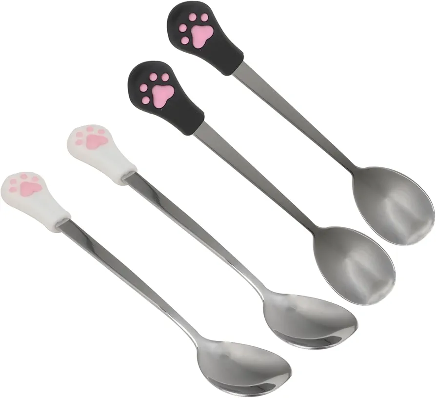 Yardwe 4 Piezas cuchara de pata de gato pet fooder dog food cuchara de lata de comida utensilios de cocina de navidad cubiertos cucharas postre mascota puede cuchara gato puede cuchara