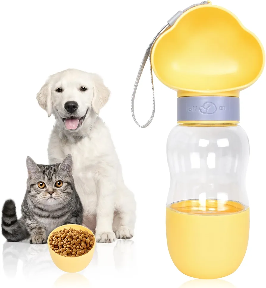 Botella de Agua para Mascotas Portátil, Botella de Agua para Perros de Dulce Forma de Nube, 350ml Agua Potable+200g Envase de Comida, Botellas de Agua para Perro Gato para Acampar, Senderismo, Viajar